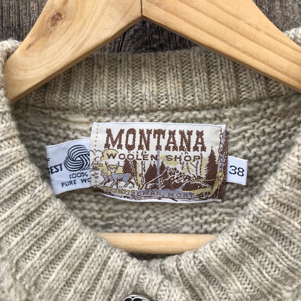 VTG Cableknit Fisherman’s Sweater Cardigan Montana Woolen Shop, size Medium - Picture 3 of 6